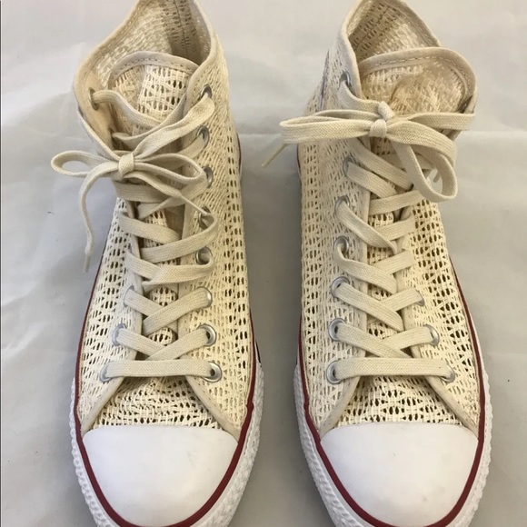 New Converse Chuck Taylor Mesh Crochet Cream Women Hi Top Shoes Hi Cut Sz 10.5 - Picture 8 of 11